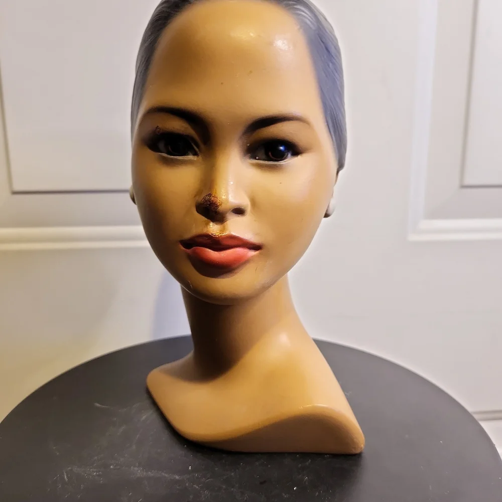 Mid Century Modern Chalkware Woman's Head Bust Made in Denmark 8.25